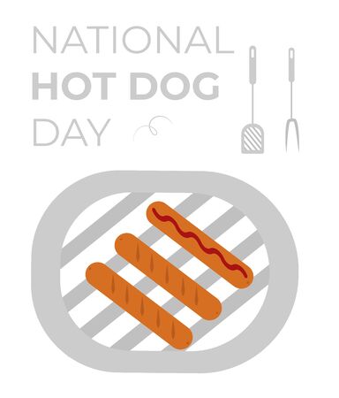 Hot dog day greeting card. Cute cartoon icon.のイラスト素材