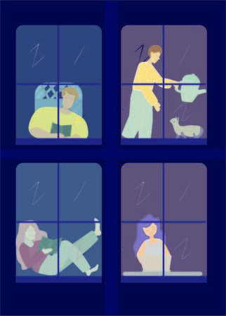 Working at home, coworking space. freelancers working on laptops and computers at home. People at home in quarantine. Vector flat style illustrationのイラスト素材