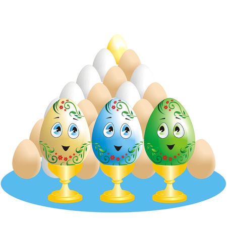 painted funny easter eggs in the eggcupsのイラスト素材