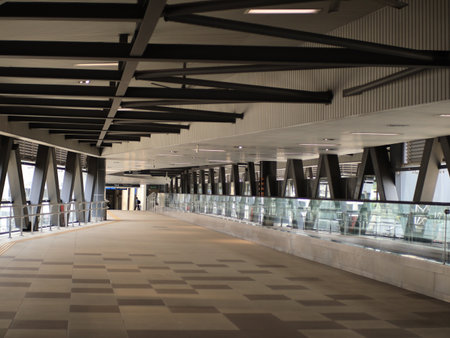 Interior of a modern airport terminal building, closeup of photo