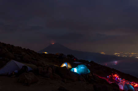 Long exposure of the base camp at the Iztaccihuatl mountain near Mexico City with and active volcano at the backの写真素材