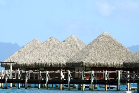 group of five overwater bungalowsの写真素材