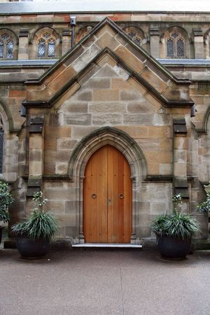 church entrance wooden doorの写真素材