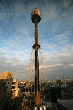 sydney city tower at sunset