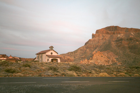 chapel in desert at sunset on tenerifeの写真素材