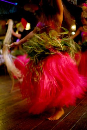 tahitian dancer in red skirtの写真素材