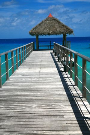 lagoon pontoon in tropical islandの写真素材