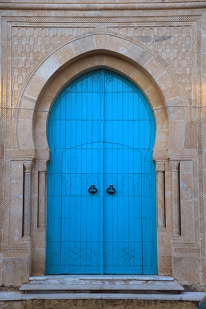 tunisian wooden entrance doorの写真素材