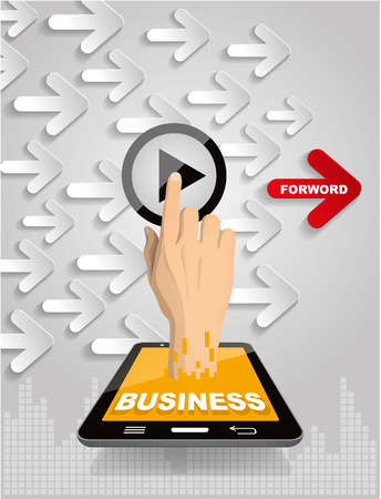 hand push start button on touch screen to run video clipのイラスト素材