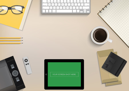 office desk ,working on tableのイラスト素材