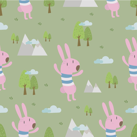 Cute animals seamless pattern,rabbit in forest.のイラスト素材
