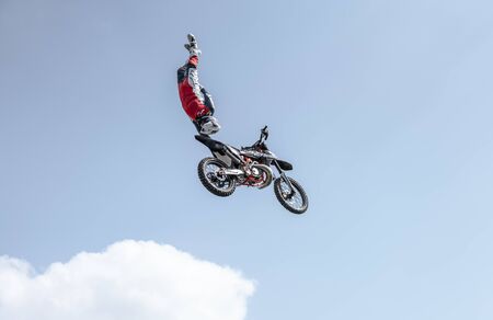 Prague, Czech republic - 16/5/2019 FMX One hand heart attack trick