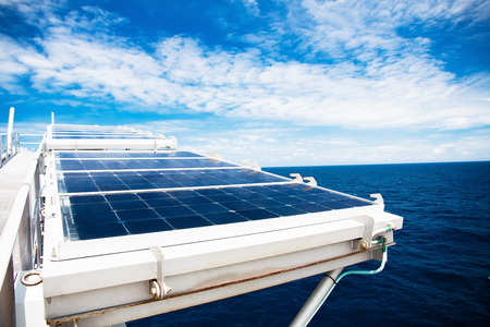 Solar cell panels in offshore oil and gas supply power to process control systemsの写真素材