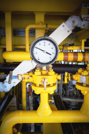 pressure gauge with flow line in oil and gas platform offshoreの写真素材