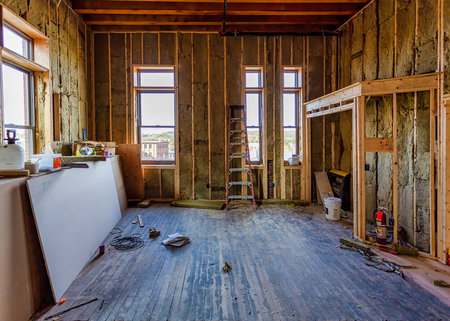 Interior of a new house under construction, remodeling and renovationの写真素材