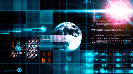 Digital background image with globe and graphs. Technology 3d render.の写真素材