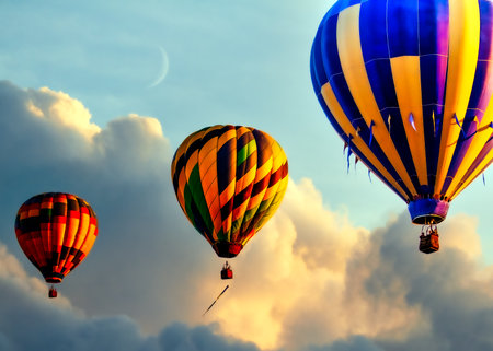 Hot air balloons in the sky at sunset. Colorful hot air balloons. photographyの写真素材