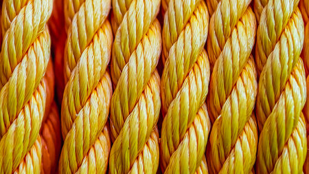 closeup of yellow and orange ropes in a repatition row. Photographyの写真素材