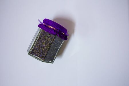 The decorated jar of dry lavender teaの写真素材