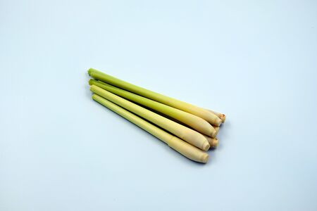 Beautiful fresh lemongrass wash and cut ready to cook on white backgroundの写真素材