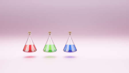 Potions glass container floating or levitating in the air, concept of healing or science, 3D render illustration wallpaperの写真素材