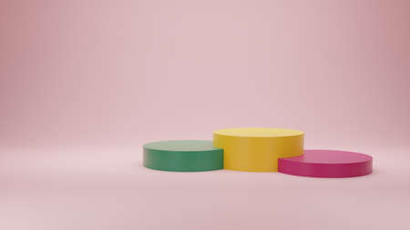 Empty pedestal cylinder display. Abstract 3D render with copy space for branding banner, step...