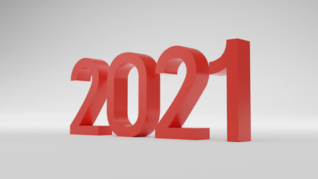 Illustration image of 2021 new year number stand on floor, new beginning concept, 3D rendering