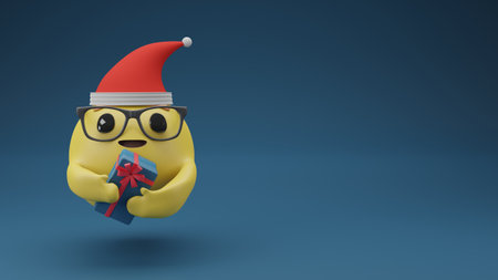 Illustration image of emoticon with present box icon, concept of special occasion or Christmas and new year festival celebration, 3D renderingの写真素材