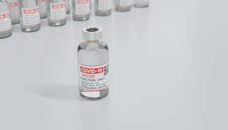Coronavirus COVID-19 vaccine bottle for healthcare injection selective focus 3D render illustrationの写真素材