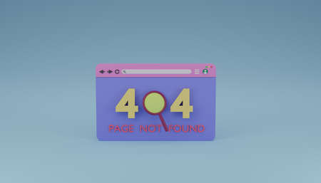 Error message 404 page or file not found show on browser 3D rendering illustration