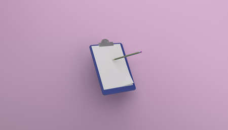 Pencil and clipboard with papers concept of writing note or task to do list 3D rendering illustrationの写真素材