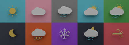Weather forecast icon set natural season graphic for banner 3D rendering illustrationの写真素材