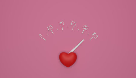 Love meter to indicate or measure how much of good feeling to each other 3D rendering illustrationの写真素材