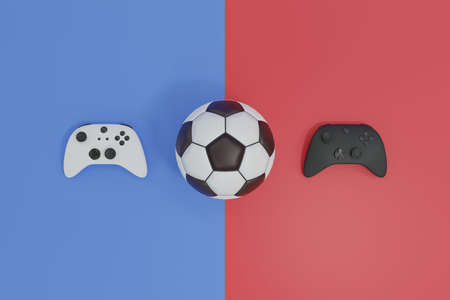 White and black joystick game console controller with soccer football competition 3D rendering...