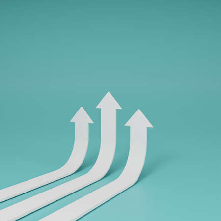 Flat arrows rising up on gradient background concept of business target reach or growth successful...