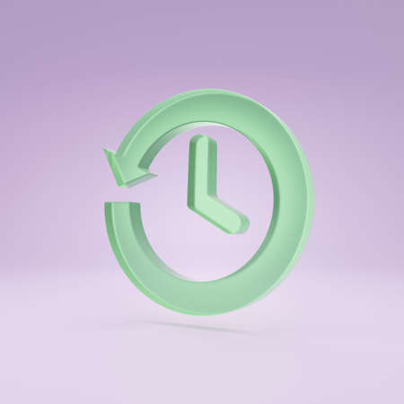 Minimal history icon by green translucent arrow rotate around clock hands 3D rendering illustration