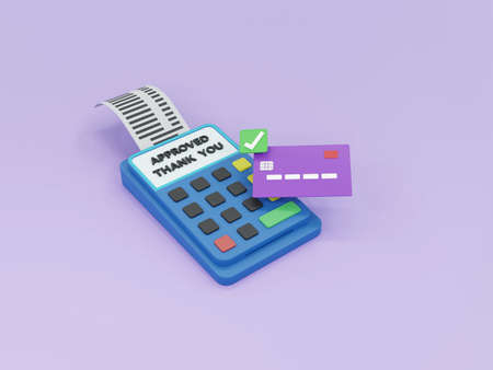 NFC Near Field Communication contactless online payment transaction with POS terminal and credit card 3D rendering illustrationの写真素材