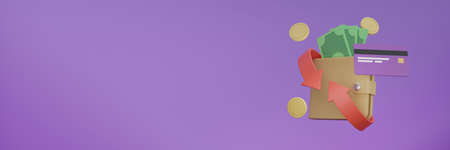 Minimal cashback refund with purse wallet banknote and coins money with simple red arrow rotate...