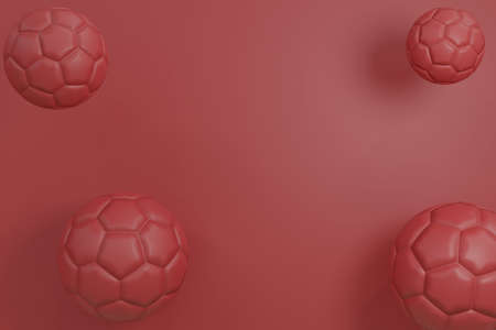 Minimal red color soccer or football balls levitate in the midair background with light and shadow 3D rendering illustrationの写真素材
