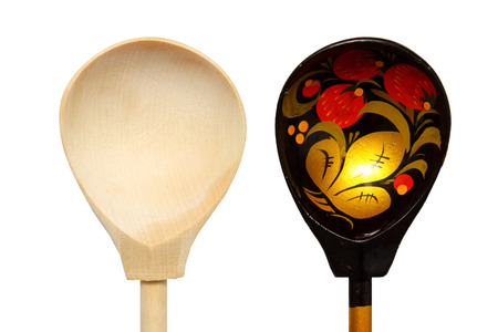 bright and beautiful Khokhloma painted wooden utensils