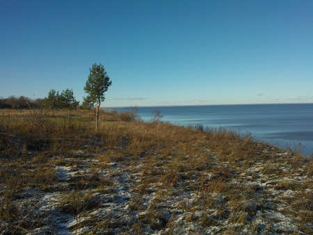 A sandy beach next to a body of water. High quality photoの写真素材