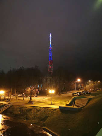 Night City winter in Russia snow lights