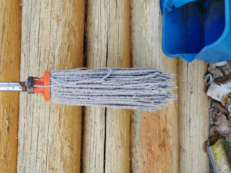 log wall of the house is orange with accessoriesの写真素材