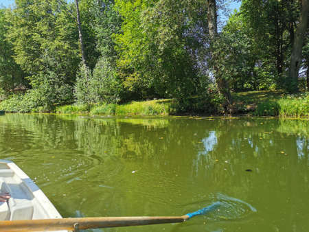 landscape of Pavlovsk Park wooded shore canals summer day