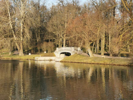 late autumn in Gatchina Park fallen leaves cold water