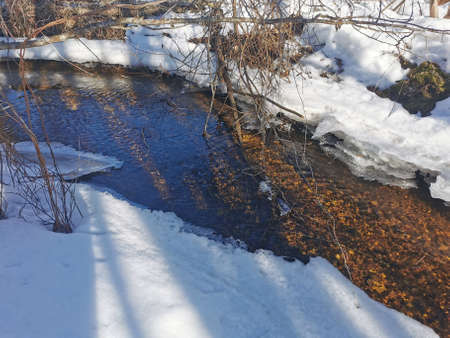 spring day in the Russian village snow well blue sky. high quality photoの写真素材