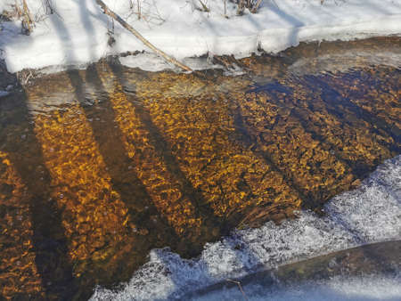 spring day in the Russian village snow well blue sky. high quality photoの写真素材