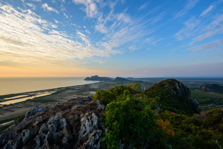 Great Sea And Sky View From The Top Of The Mountain. in the morning sunny day.の写真素材