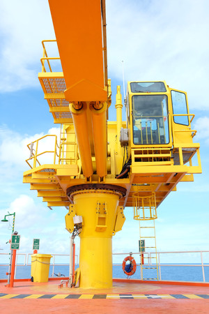 Crane, Crane winch, Steel wire rope drum on crane offshore wellhead remote platform, Energy and...