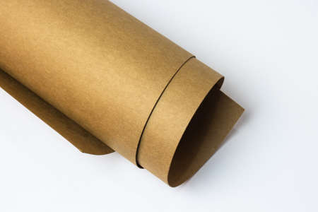 Wooden color coconut textured rolled art paper isolated on white background